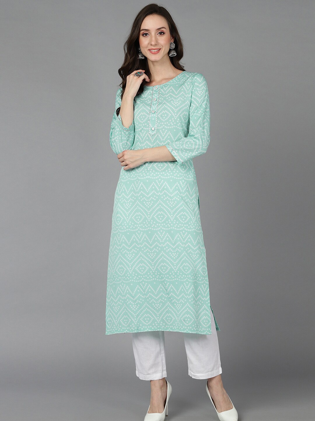 

AHIKA Women Lime Green Bandhani Printed Crepe Kurta