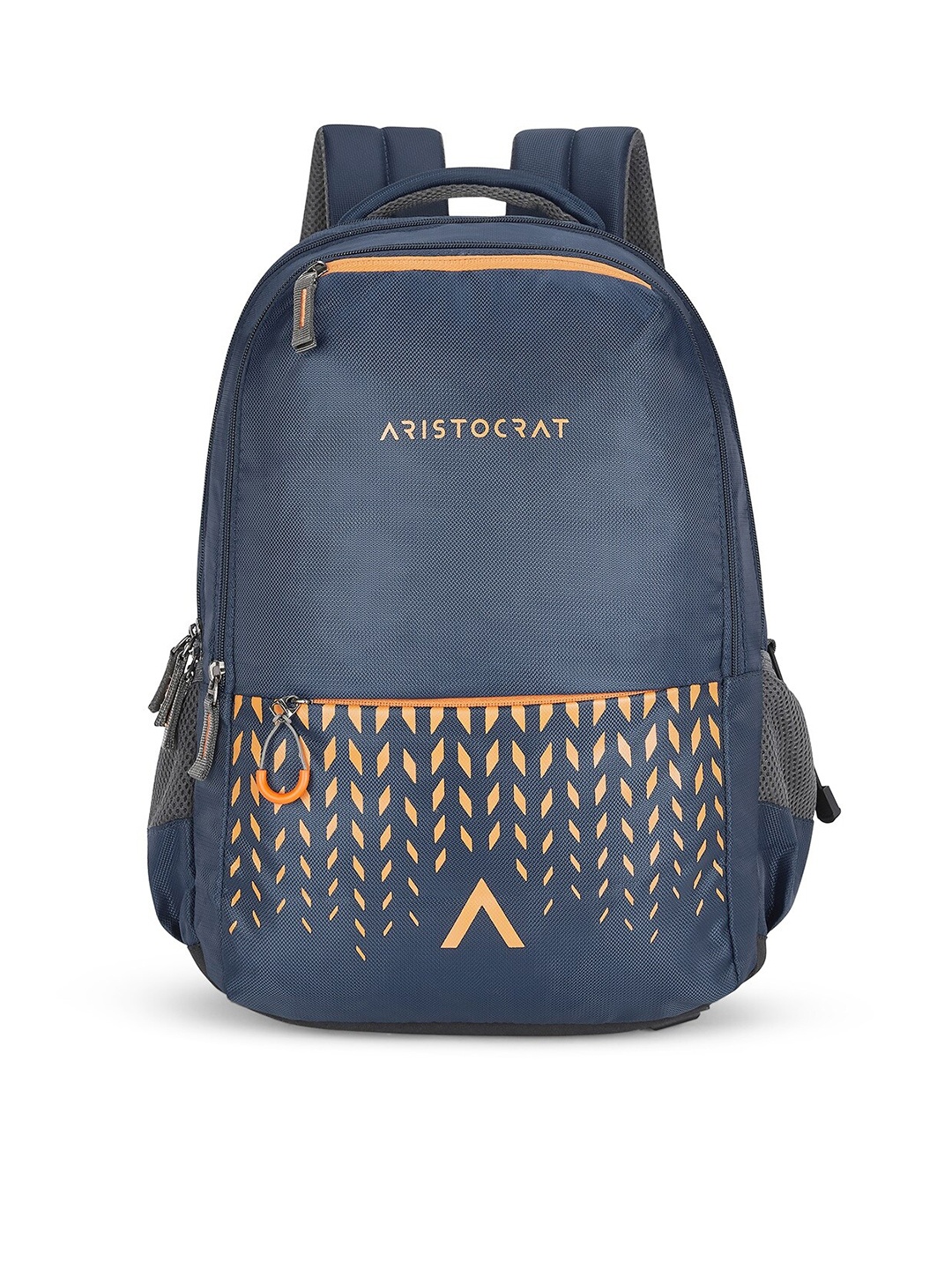 

Aristocrat Unisex Navy Blue & Orange Geometric Backpack