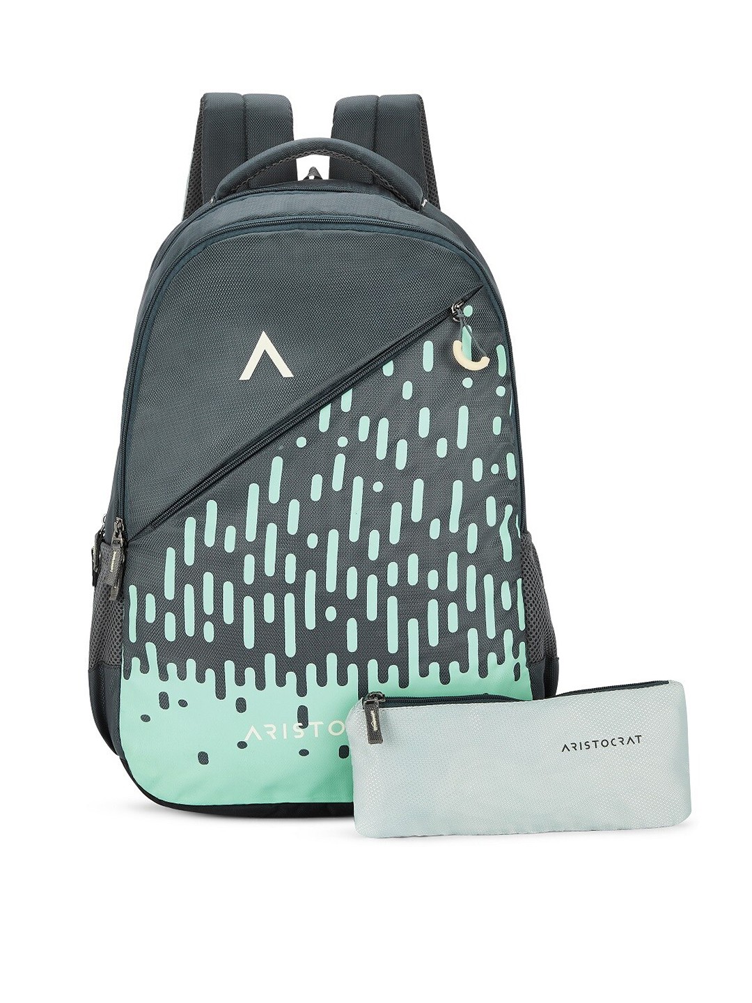

Aristocrat Unisex Teal & Grey Backpack With Zip Pouch