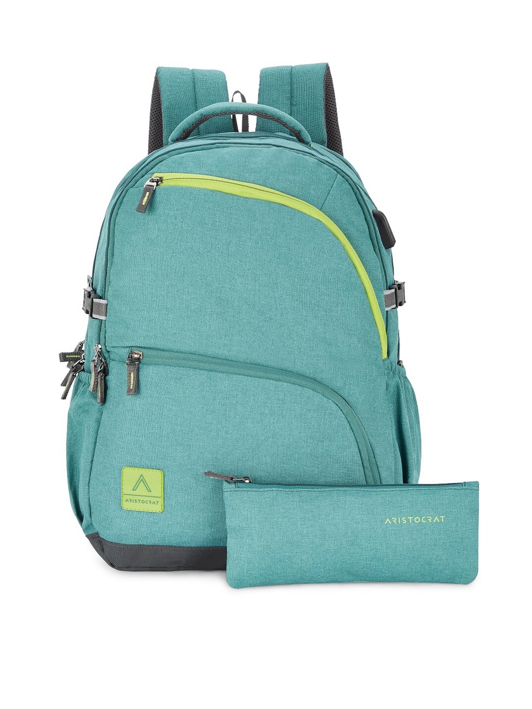 

Aristocrat Unisex Green & Fluorescent Green Backpack With Zip Pouch