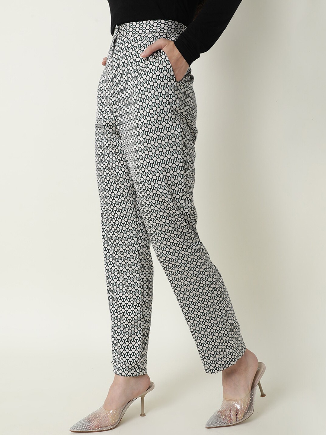 

RAREISM Women Beige Printed Slim Fit Trouser