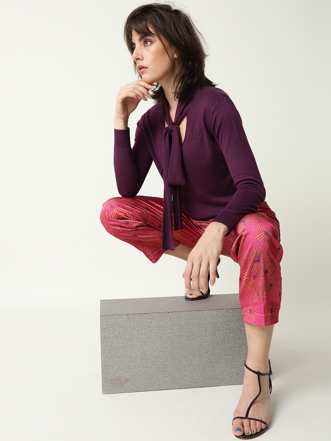 

RAREISM Women Pink Printed Slim Fit Trouser