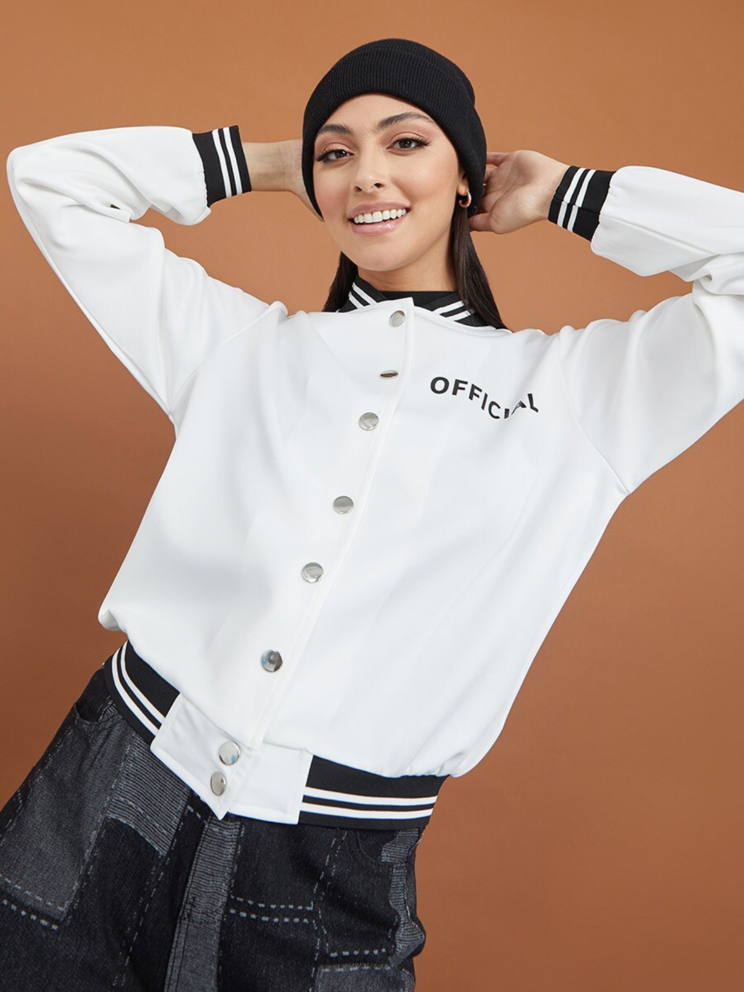 

Styli Women White Bomber Jacket
