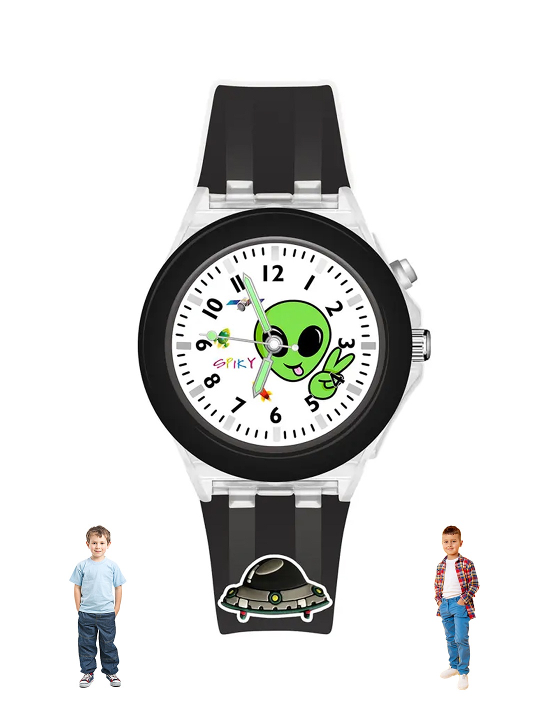 

Spiky Kids Printed Led Lights Dial Analogue Watch SpaceShip_Blk, Black