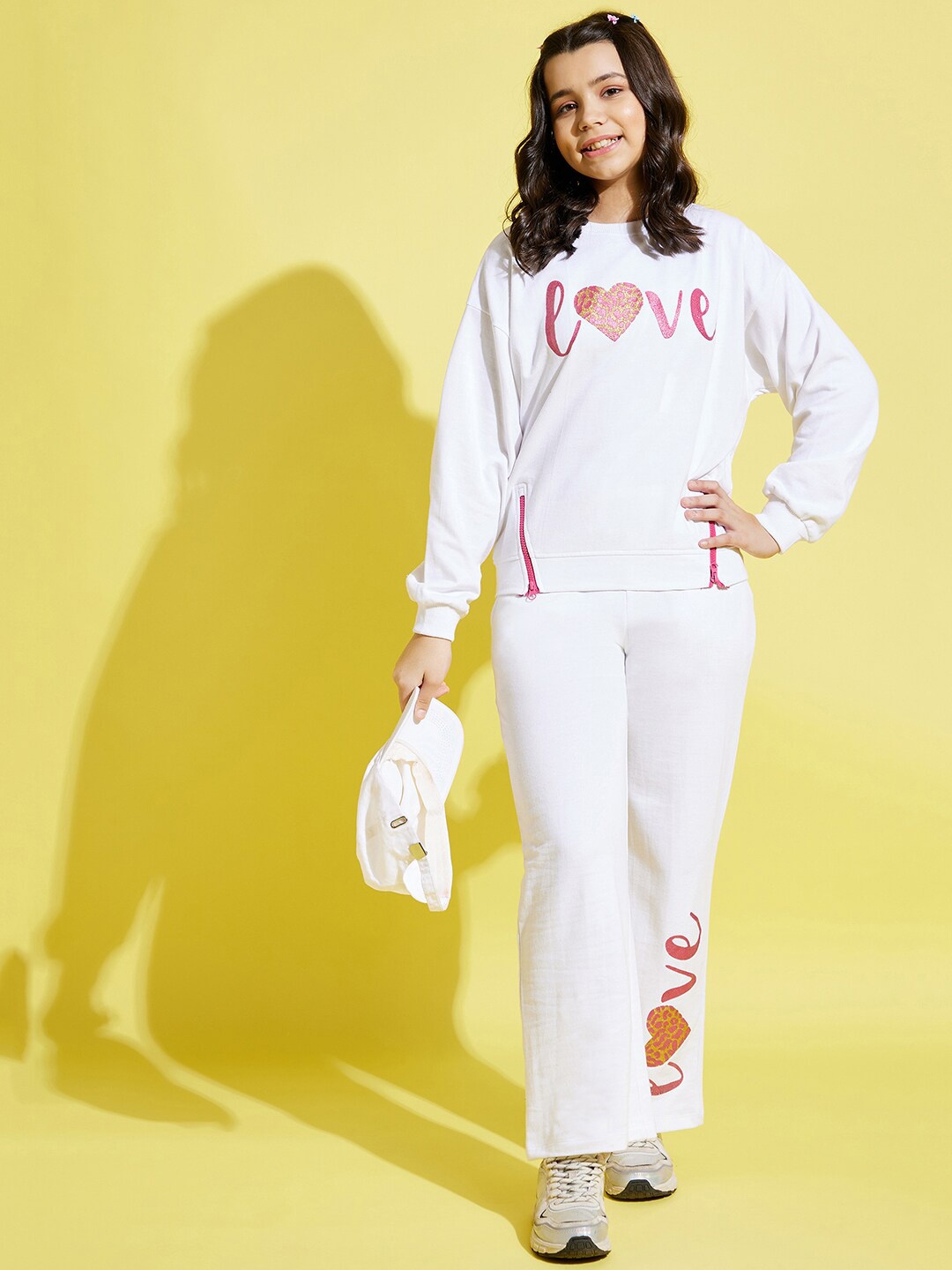 

Noh Voh - SASSAFRAS Kids Girls White Printed Sweatshirt with Track Pants