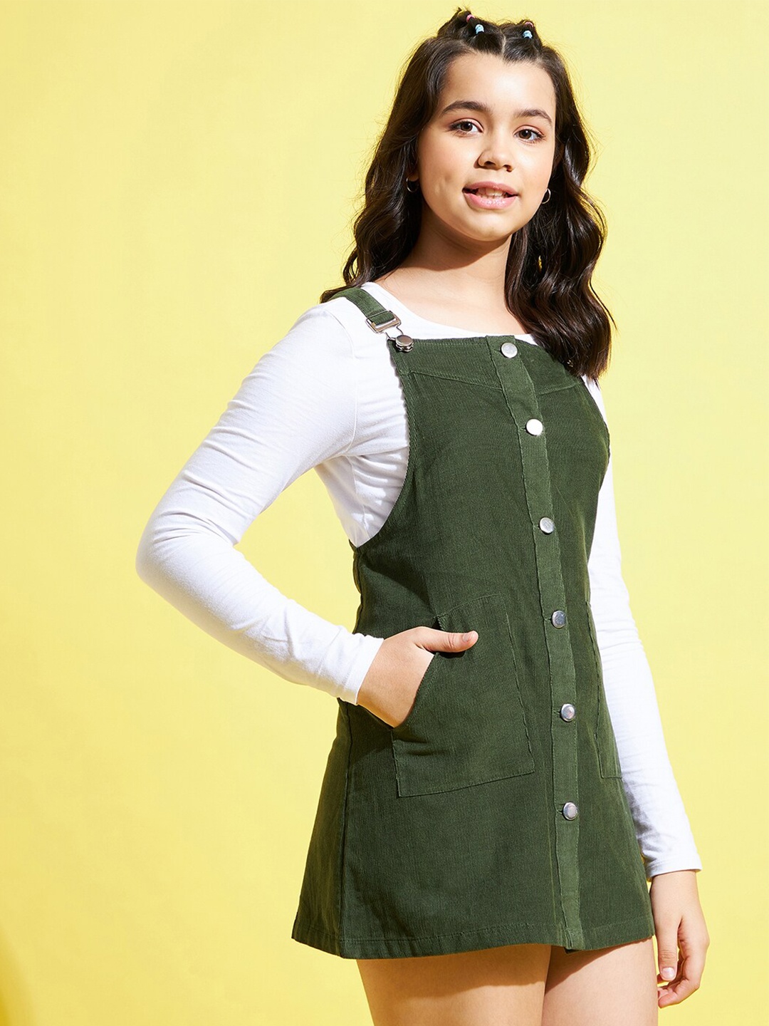 

Noh.Voh - SASSAFRAS Kids Olive Green Sleeveless Pinafore Dress