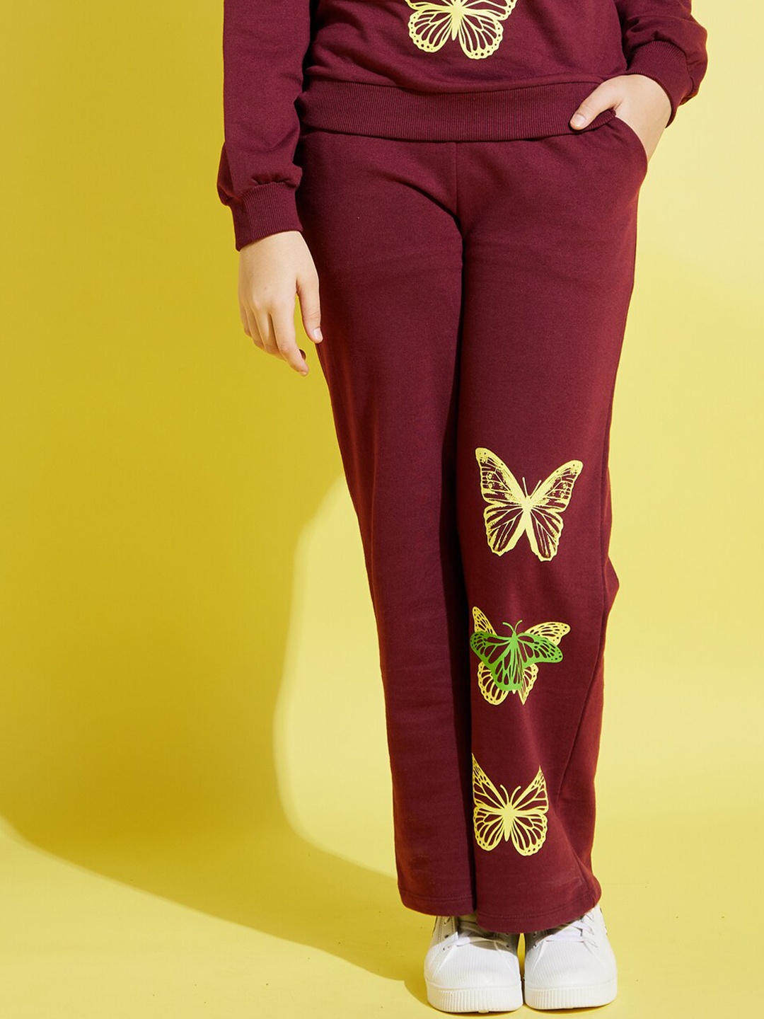 

Noh.Voh - SASSAFRAS Girls Maroon Butterfly Printed Track Pants
