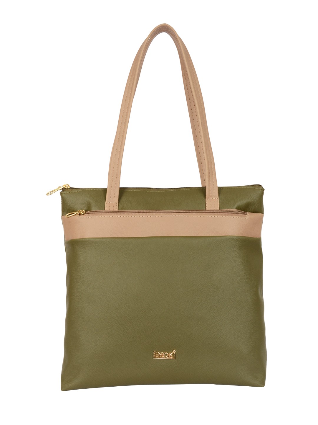 

ENOKI Green Colourblocked Structured Shoulder Bag