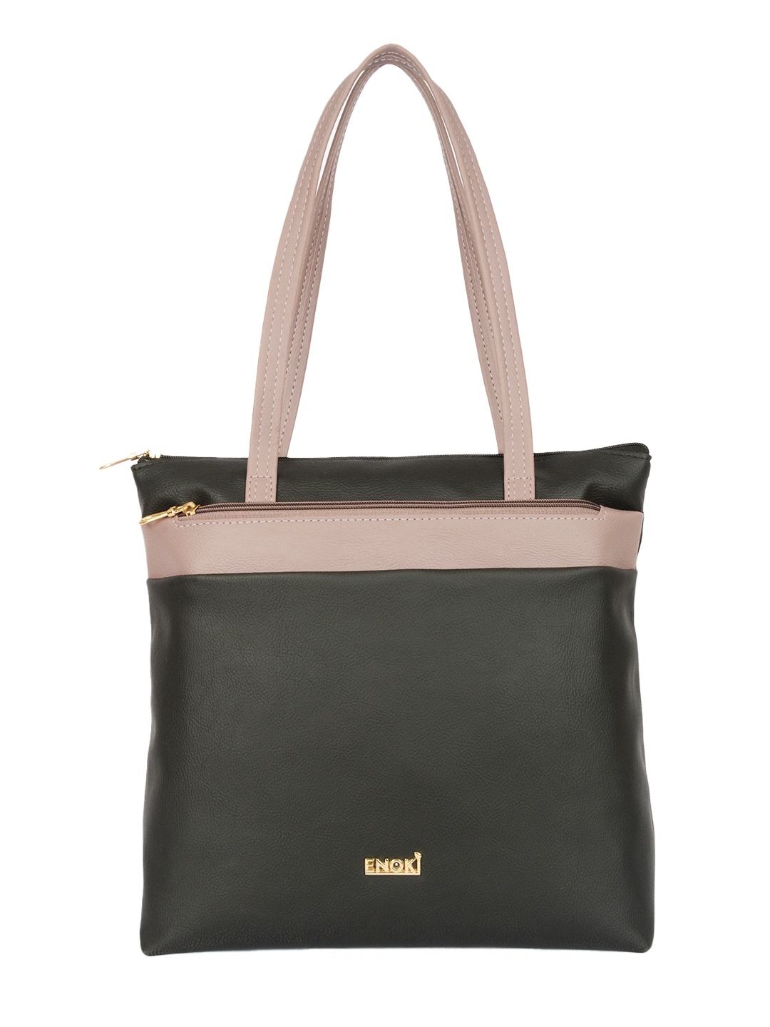 

ENOKI Black Striped Shopper Tote Bag