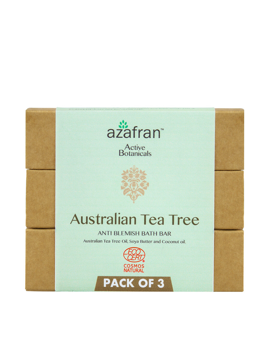 

Azafran Set of 3 Australian Tea Tree Anti-Blemish Soaps with Coconut Oil - 100 g Each, Green