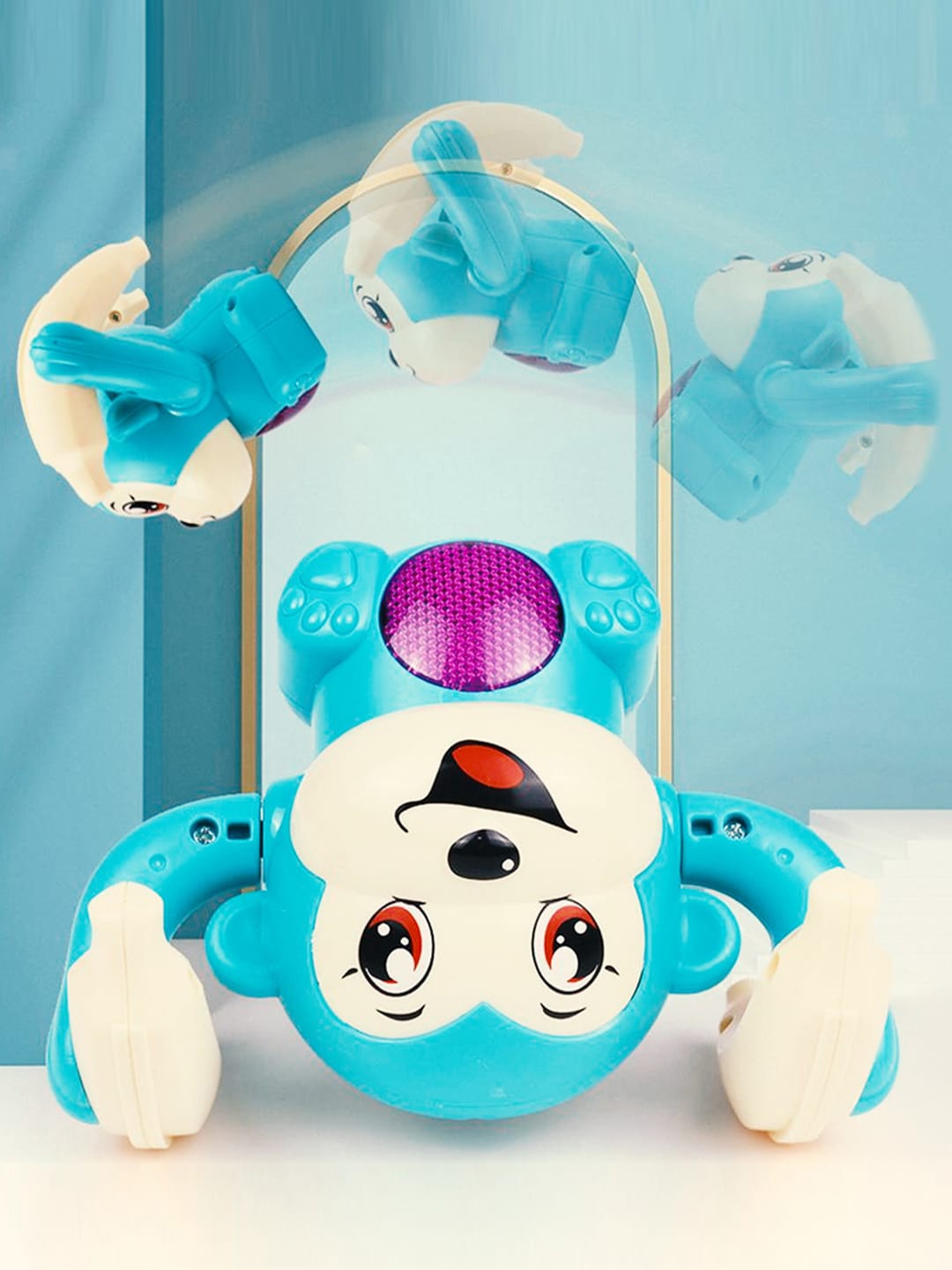 

WEMBLEY Kids Blue & White Printed Plastic Dancing and Spinning Rolling Doll Tumble Monkey Toy