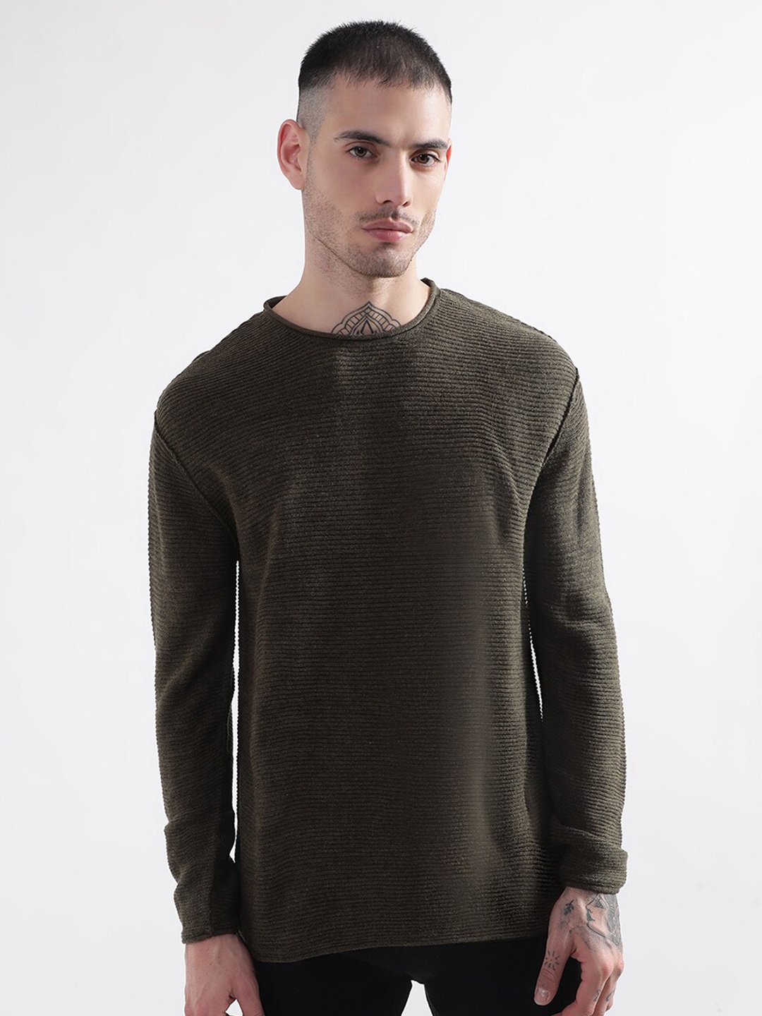 

PUNK Men Olive Green Acrylic Pullover