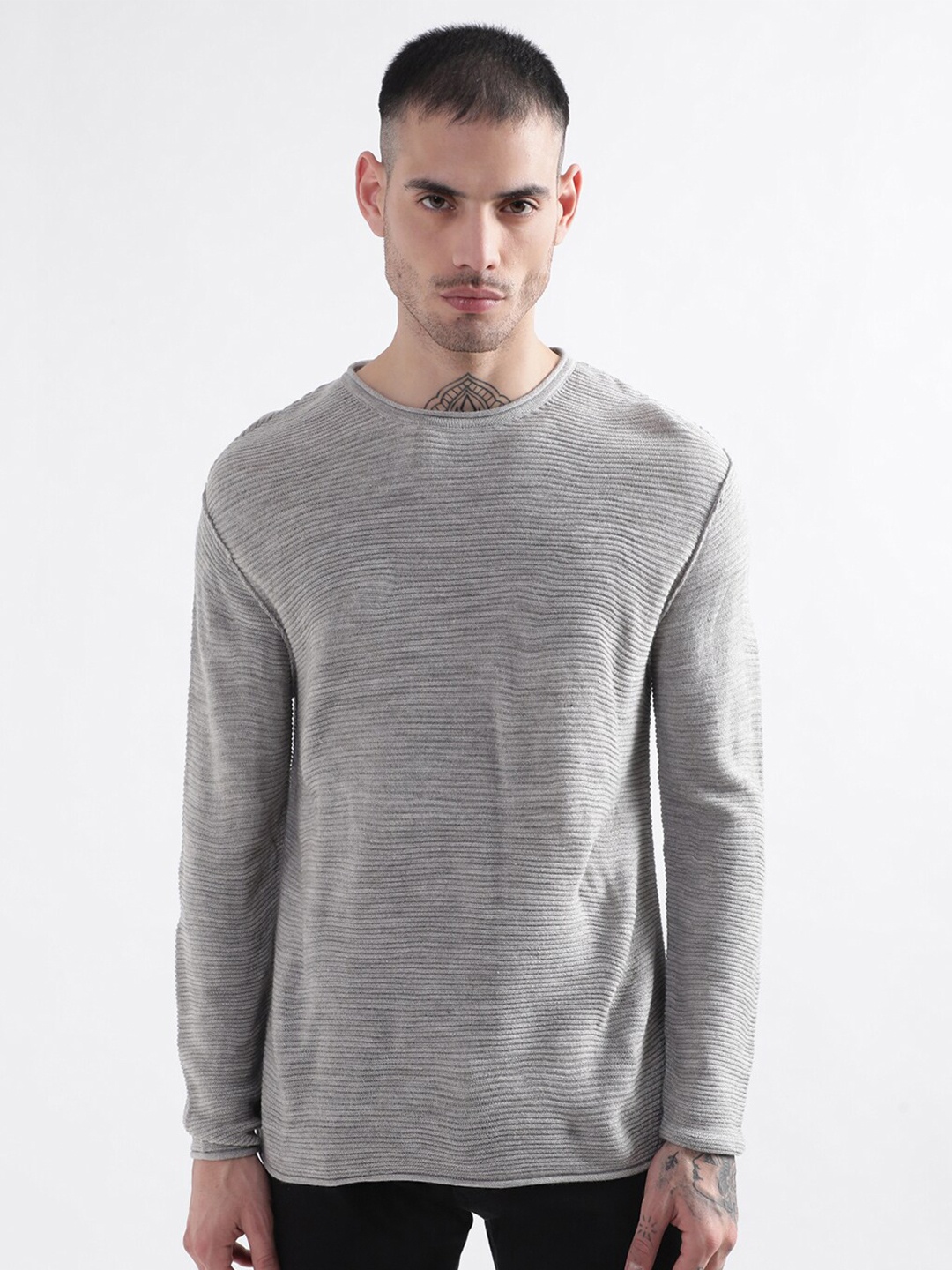 

PUNK Men Grey Melange Acrylic Pullover