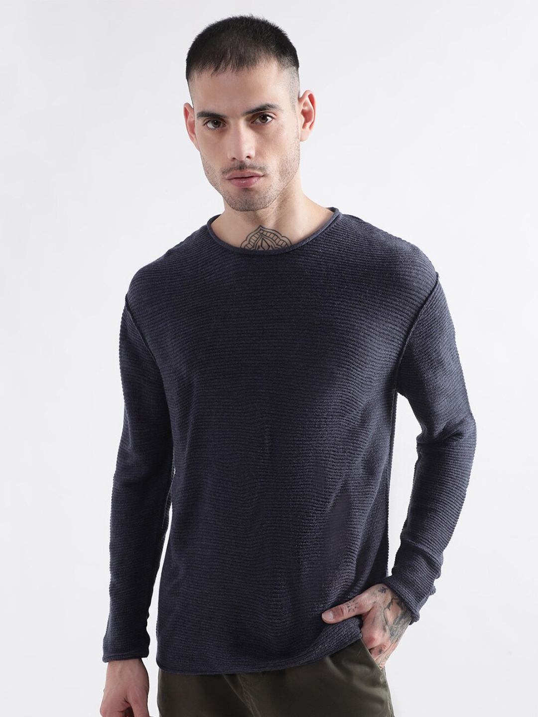 

PUNK Men Navy Blue Acrylic Pullover