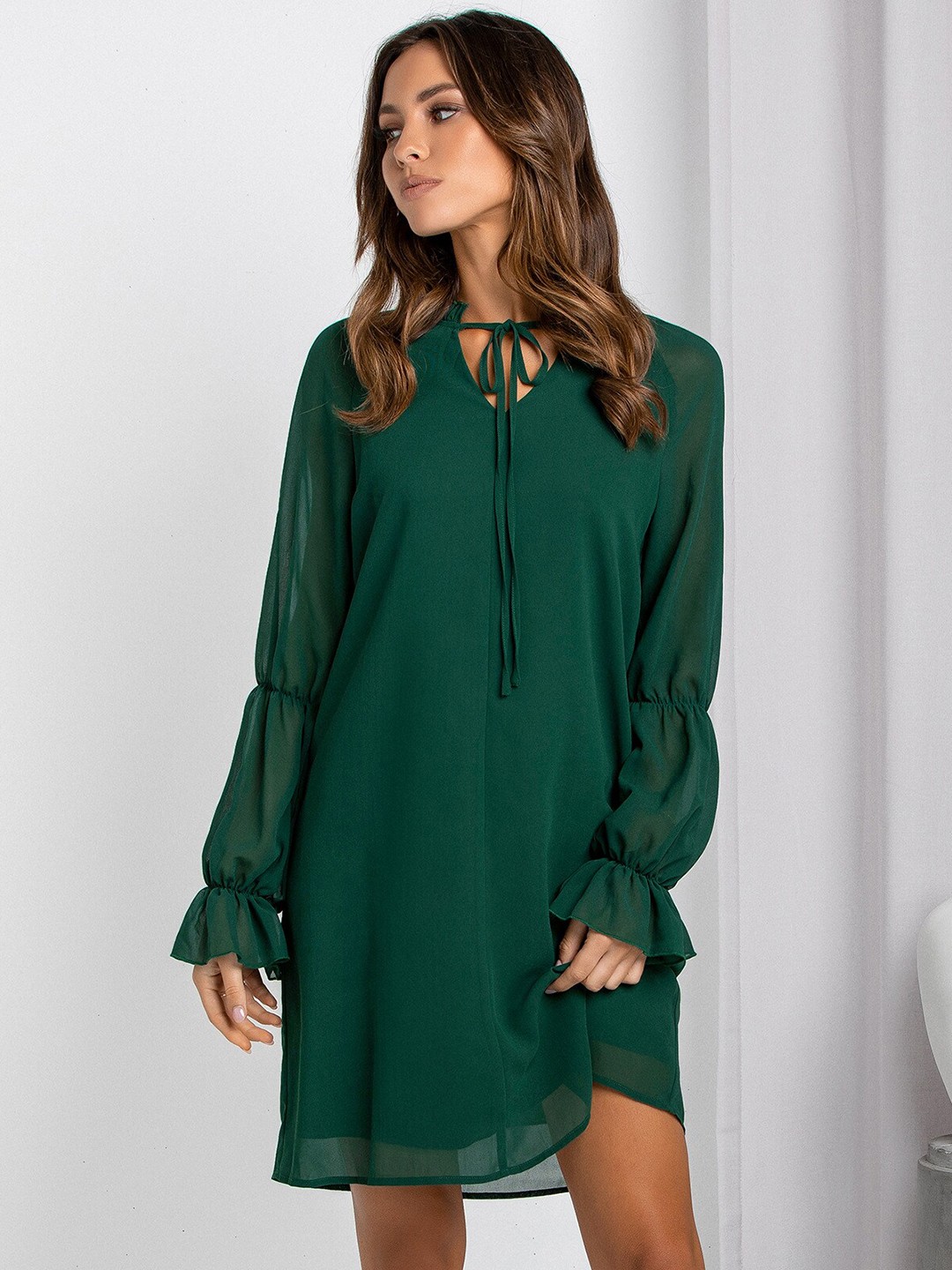 

StyleCast Green Tie-Up Neck A-Line Dress