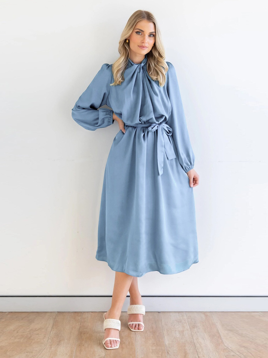 

StyleCast Blue Cuff Sleeved Fit and Flare Midi Dress