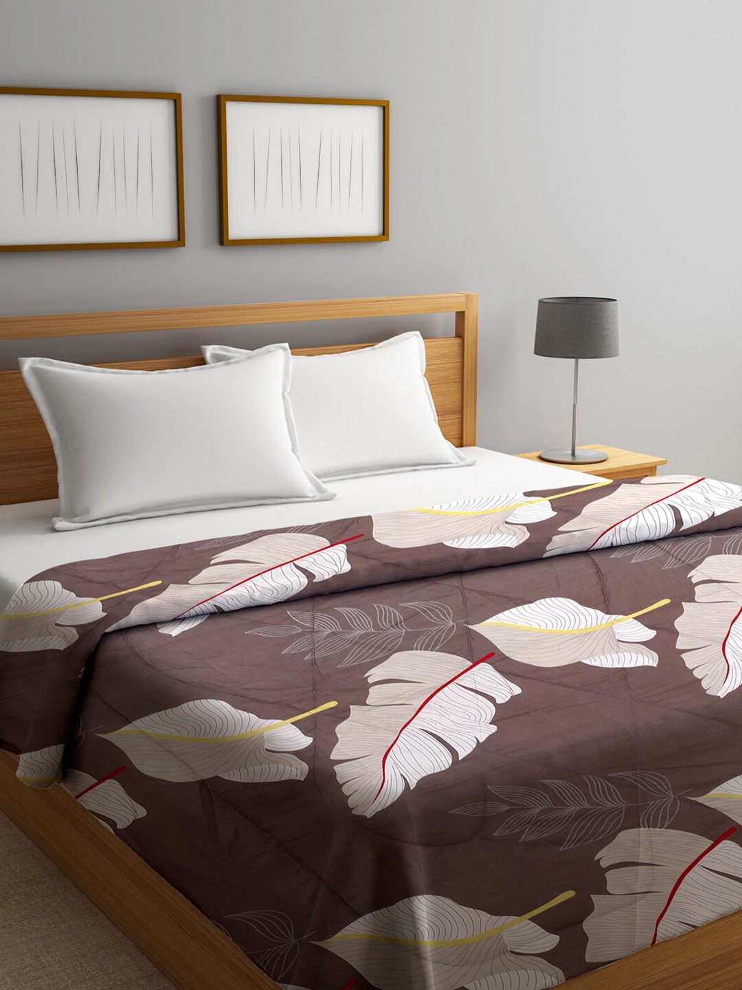 

HOSTA HOMES Glace Brown & White Floral Mild Winter 210 GSM Double Bed Comforter