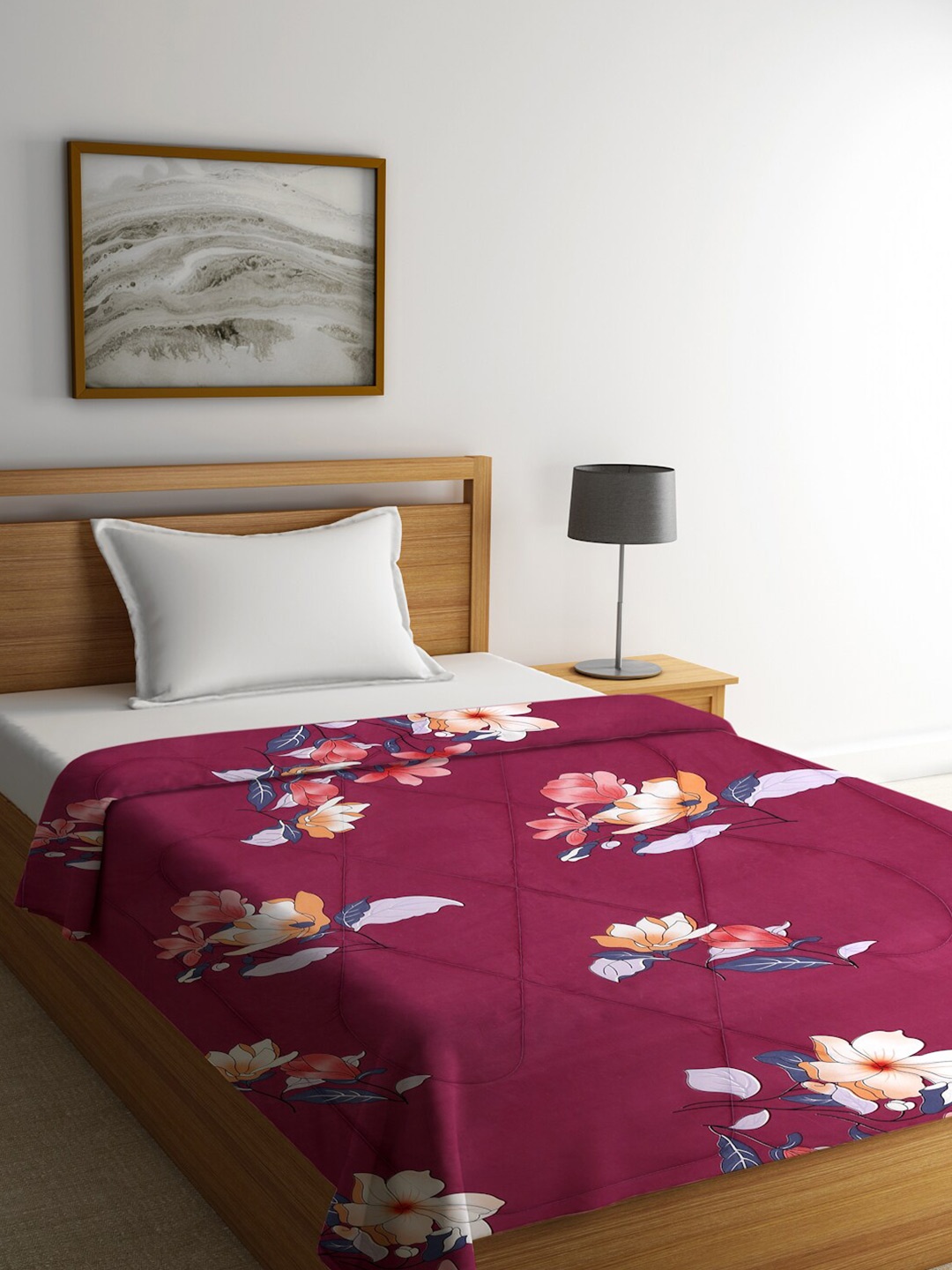 

HOSTA HOMES Maroon & White Floral Mild Winter 210 GSM Single Bed Comforter