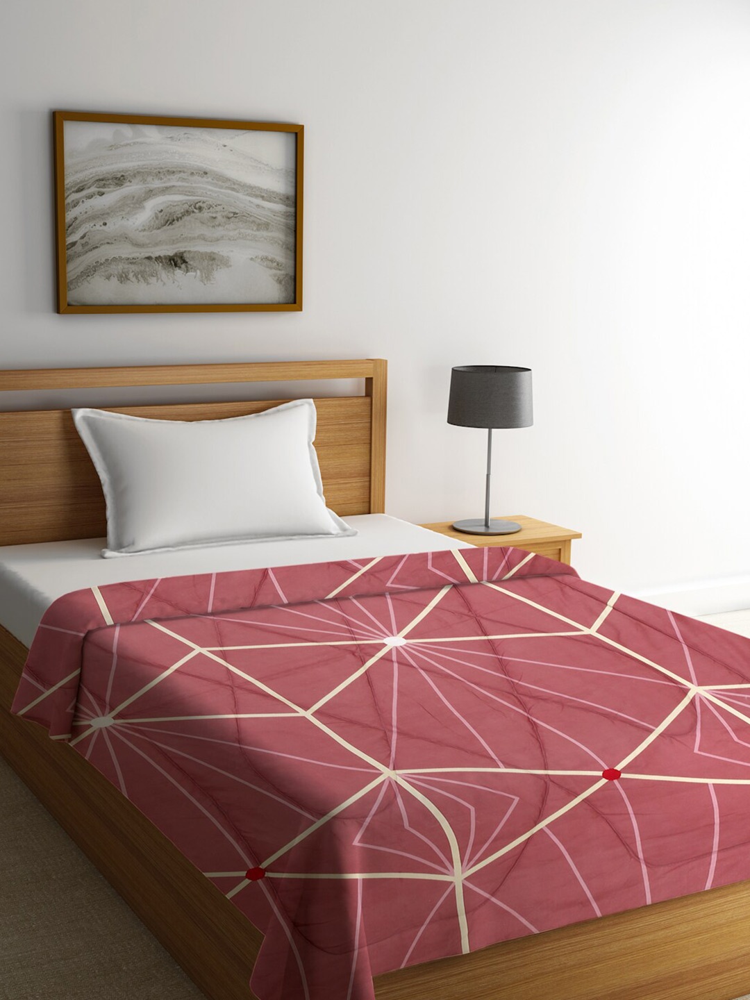 

HOSTA HOMES Pink & White Geometric Mild Winter 210 GSM Single Bed Comforter