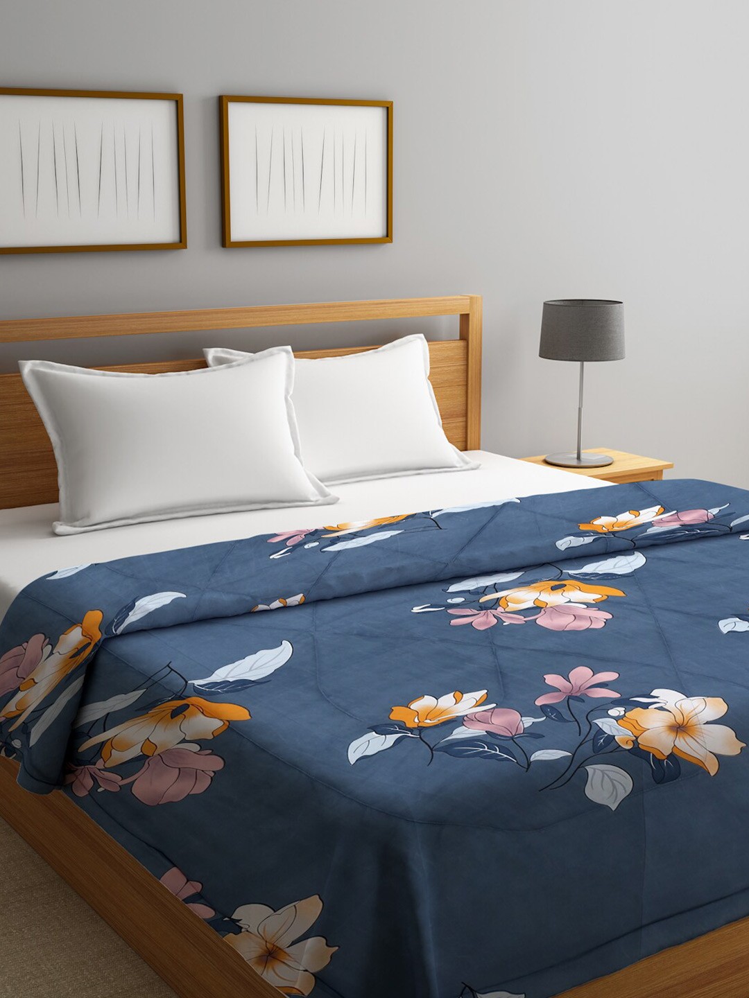

HOSTA HOMES Blue & Pink Floral Mild Winter 210 GSM Double Bed Comforter