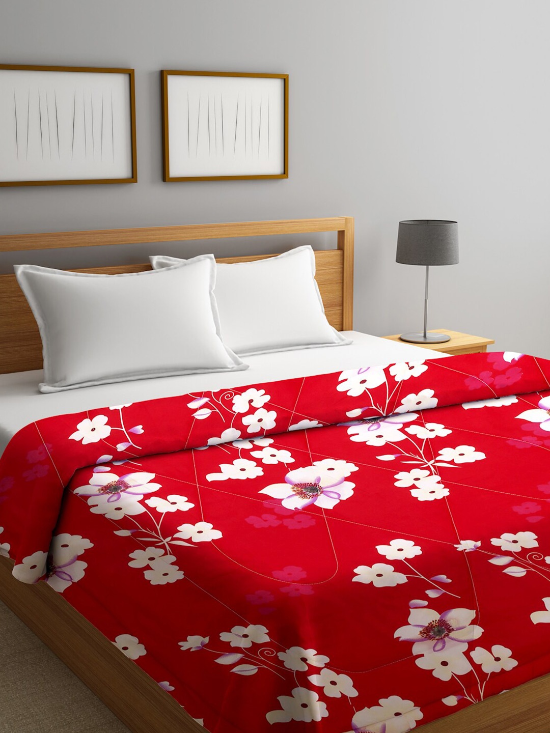 

HOSTA HOMES Red & White Floral Mild Winter 210 GSM Double Bed Comforter