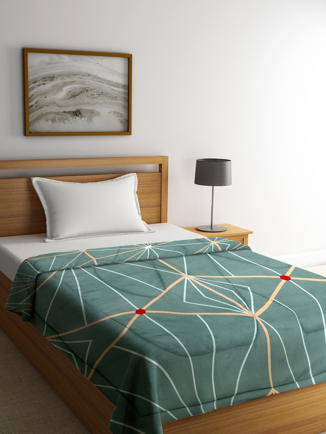 

HOSTA HOMES Green & Beige Geometric Mild Winter 210 GSM Single Bed Comforter