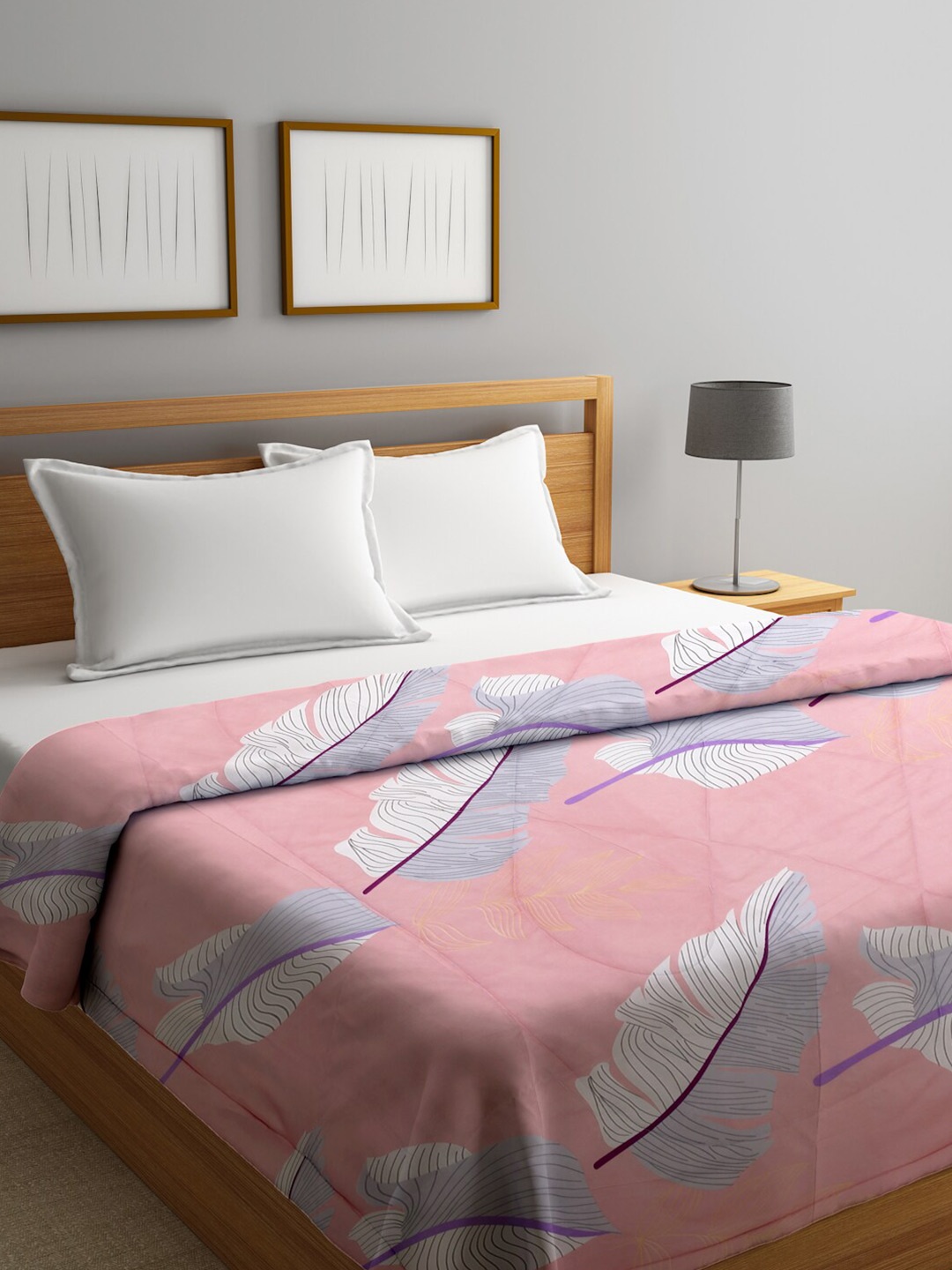 

HOSTA HOMES Peach-Coloured & Grey Floral Mild Winter 210 GSM Double Bed Comforter