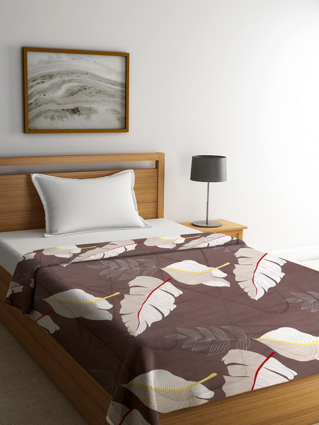 

HOSTA HOMES Brown & White Floral Mild Winter 210 GSM Single Bed Comforter