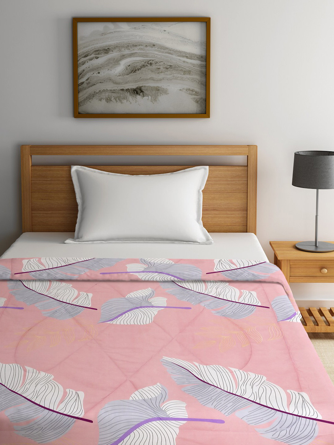 

HOSTA HOMES Peach-Coloured & Grey Floral Mild Winter 210 GSM Single Bed Comforter