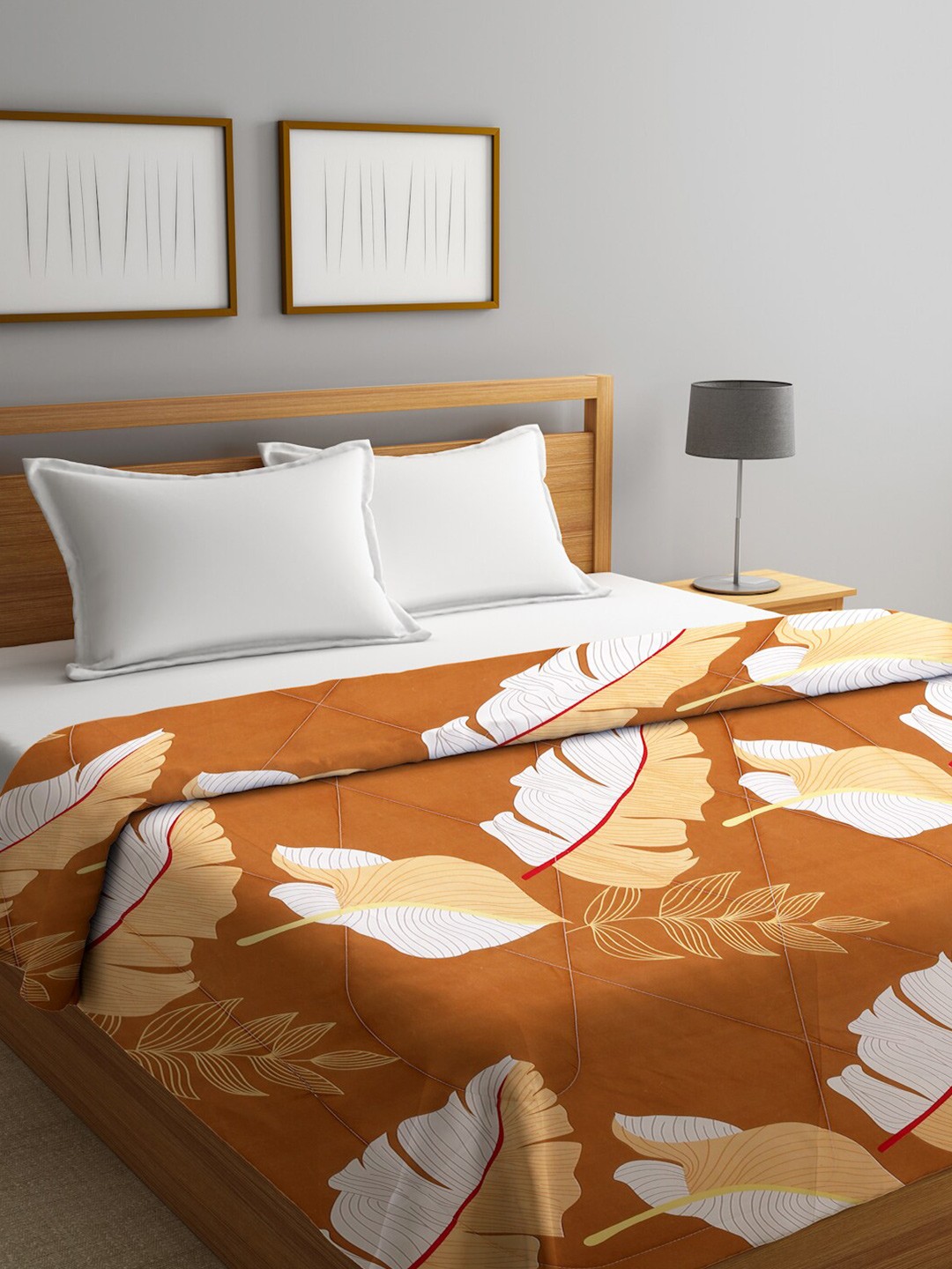 

HOSTA HOMES Mustard & White Floral Mild Winter 210 GSM Double Bed Comforter