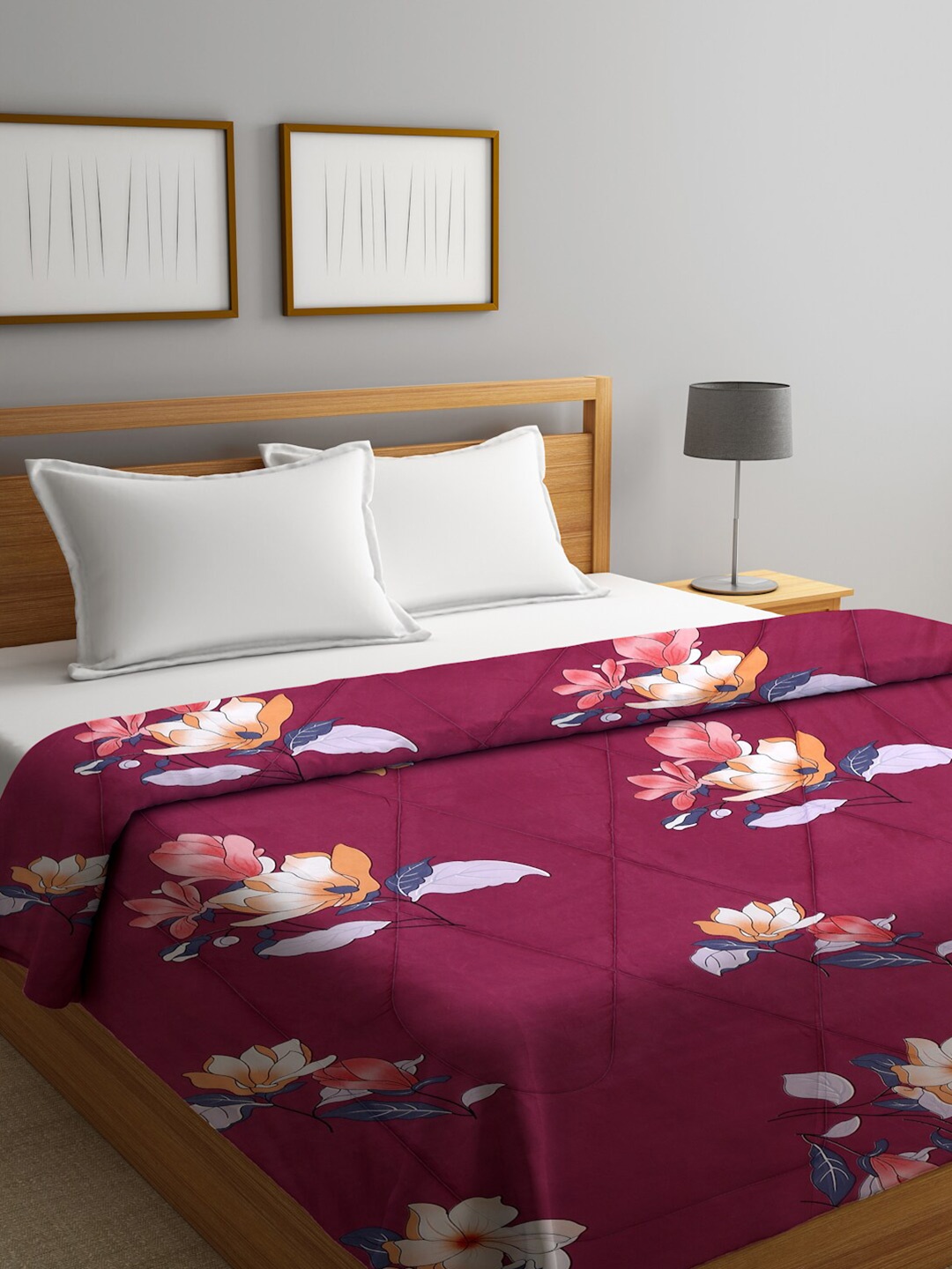 

HOSTA HOMES Magenta & Purple Floral Mild Winter 210 GSM Double Bed Comforter