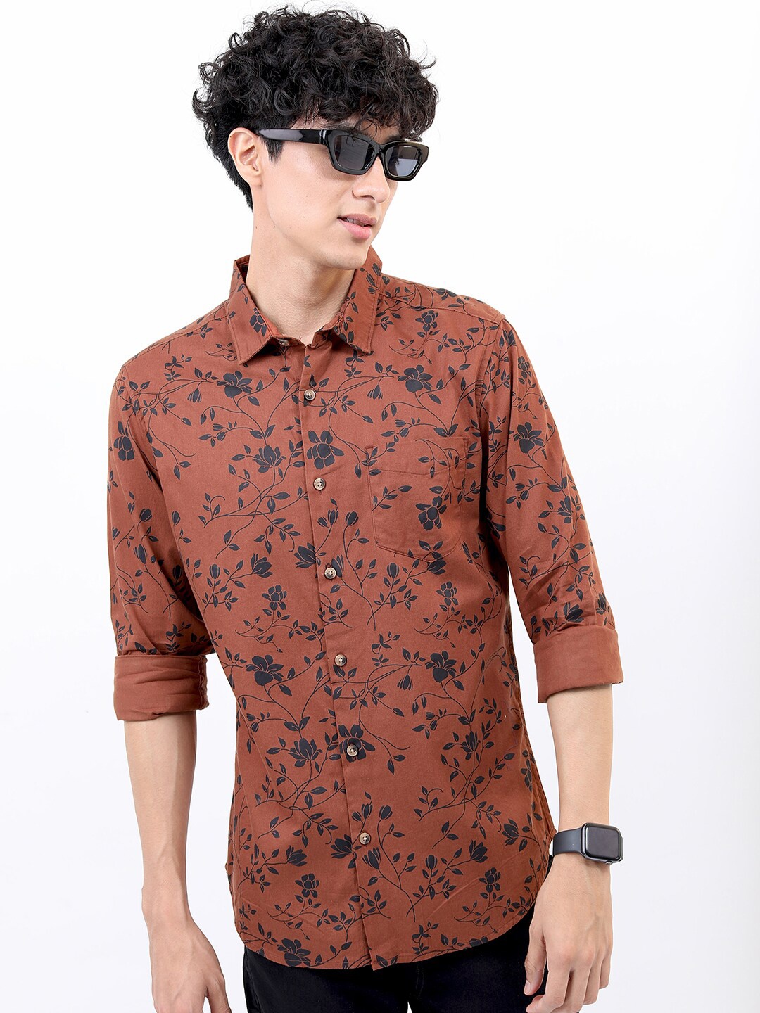 

HIGHLANDER Men Brown Slim Fit Floral Printed Cotton Casual Shirt