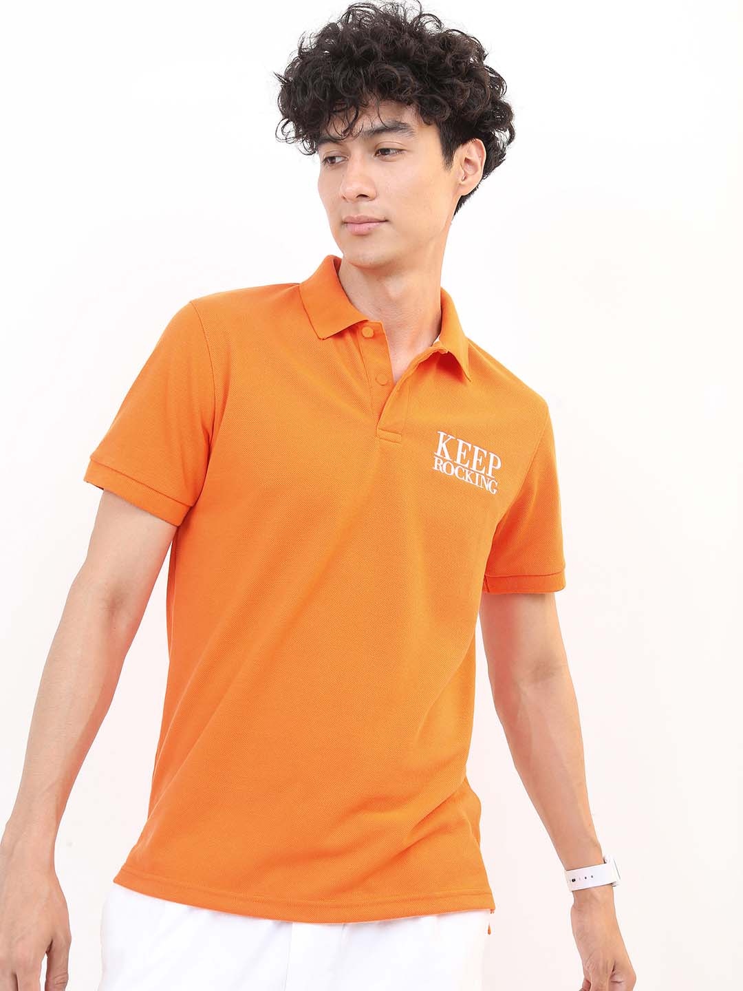 

HIGHLANDER Men Orange Polo Collar Slim Fit T-shirt