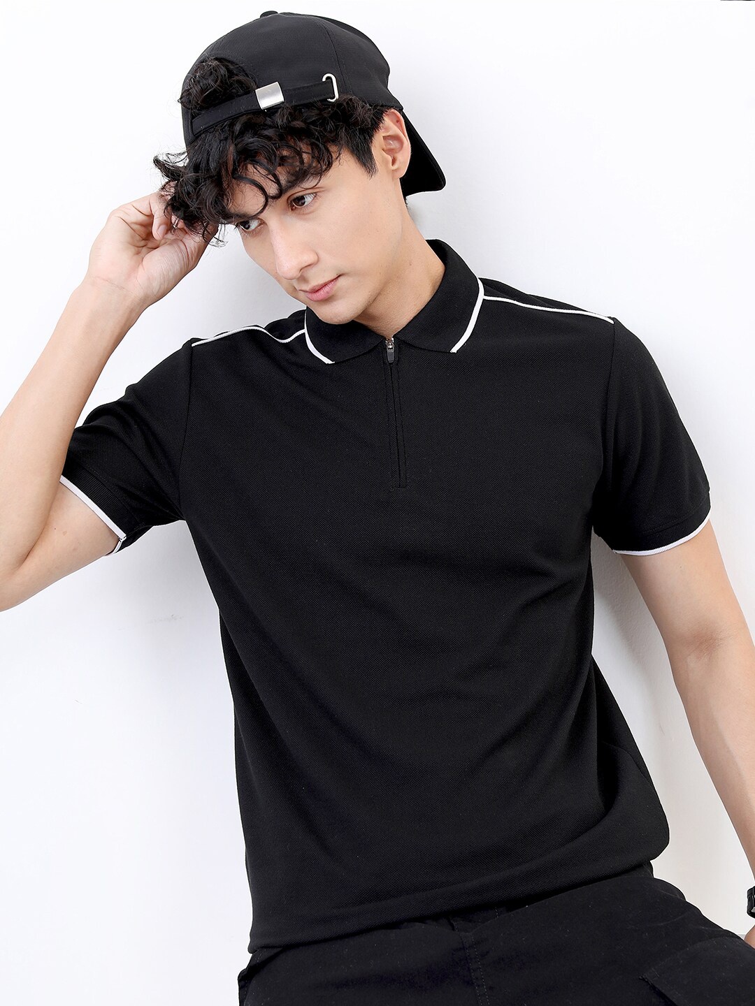 

HIGHLANDER Men Black Polo Collar Slim Fit T-shirt