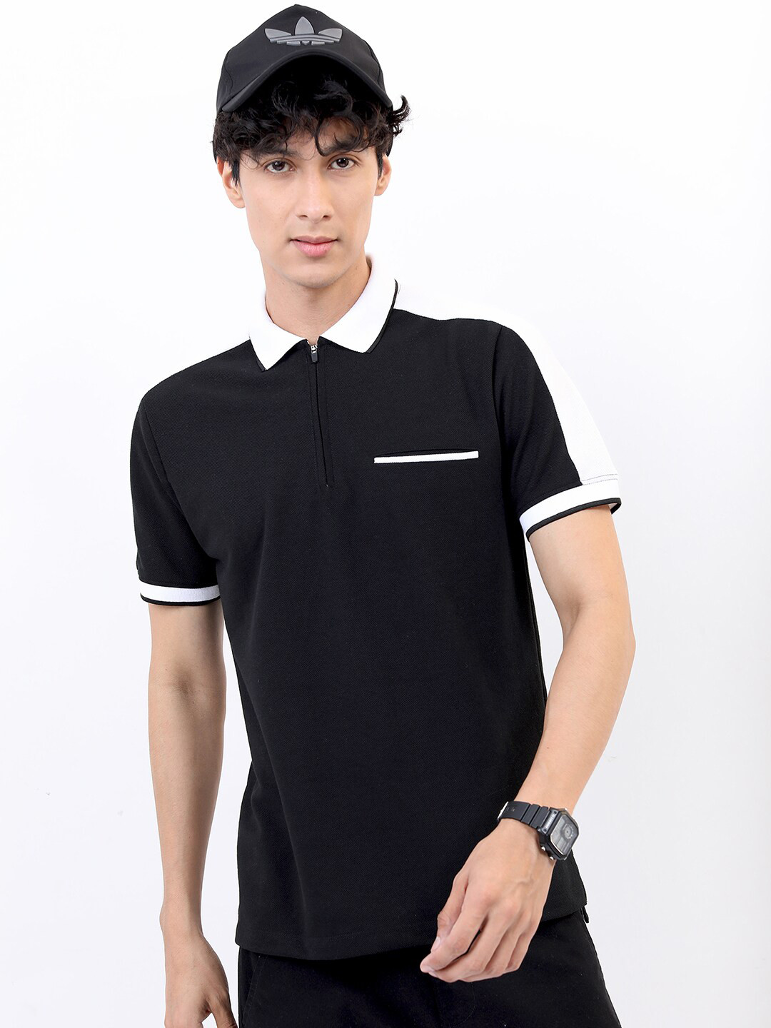 

HIGHLANDER Men Black Polo Collar Slim Fit T-shirt