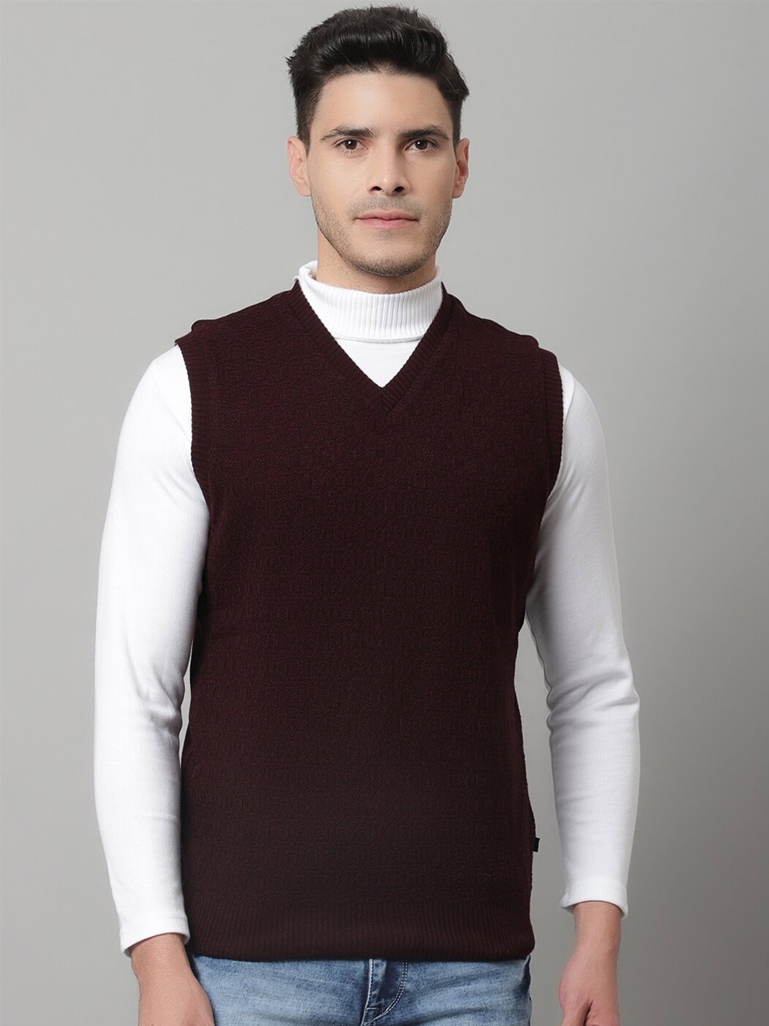 

Cantabil Men Maroon Wool Sweater Vest