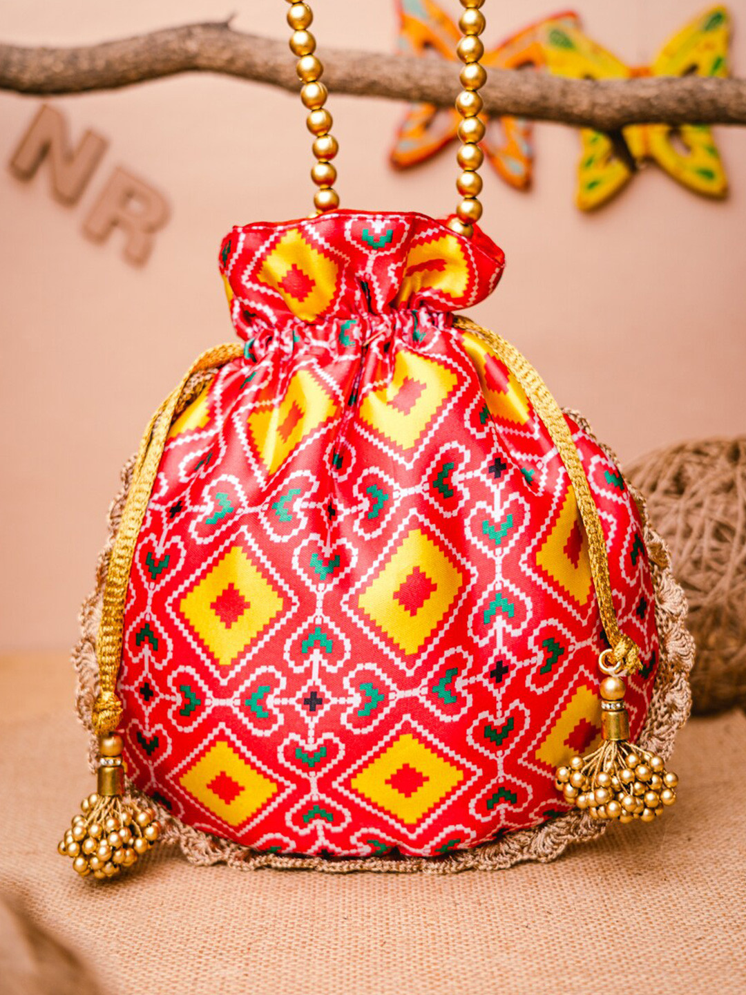 

NR By Nidhi Rathi Pink & Yellow Embroidered Potli