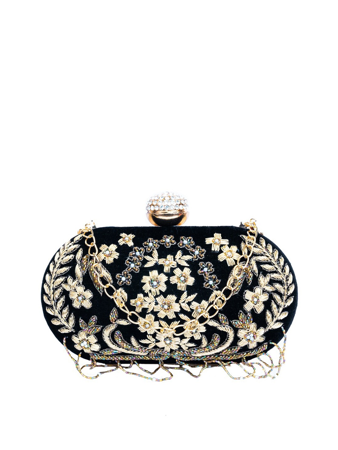 

NR By Nidhi Rathi Women Black & Beige Embroidered Embroidered Box Clutch