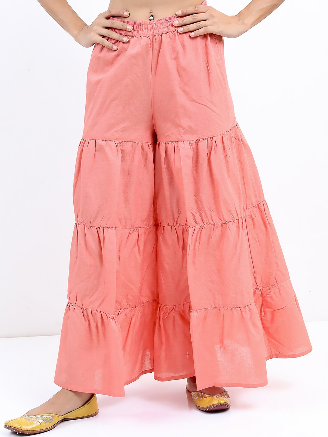 

Vishudh Women Orange Solid Ethnic Sharara