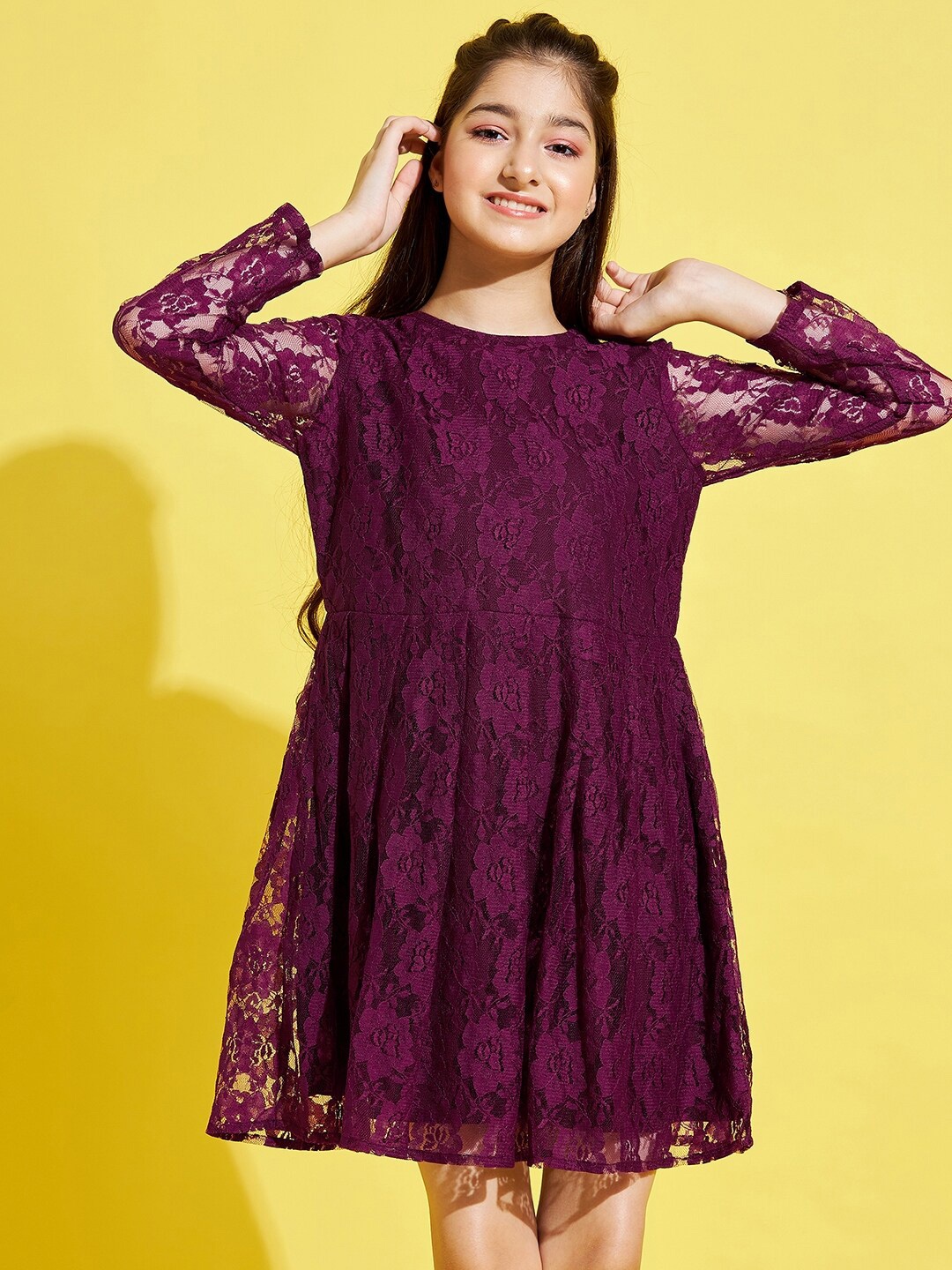 

Cherry & Jerry Purple Floral Self Design Dress