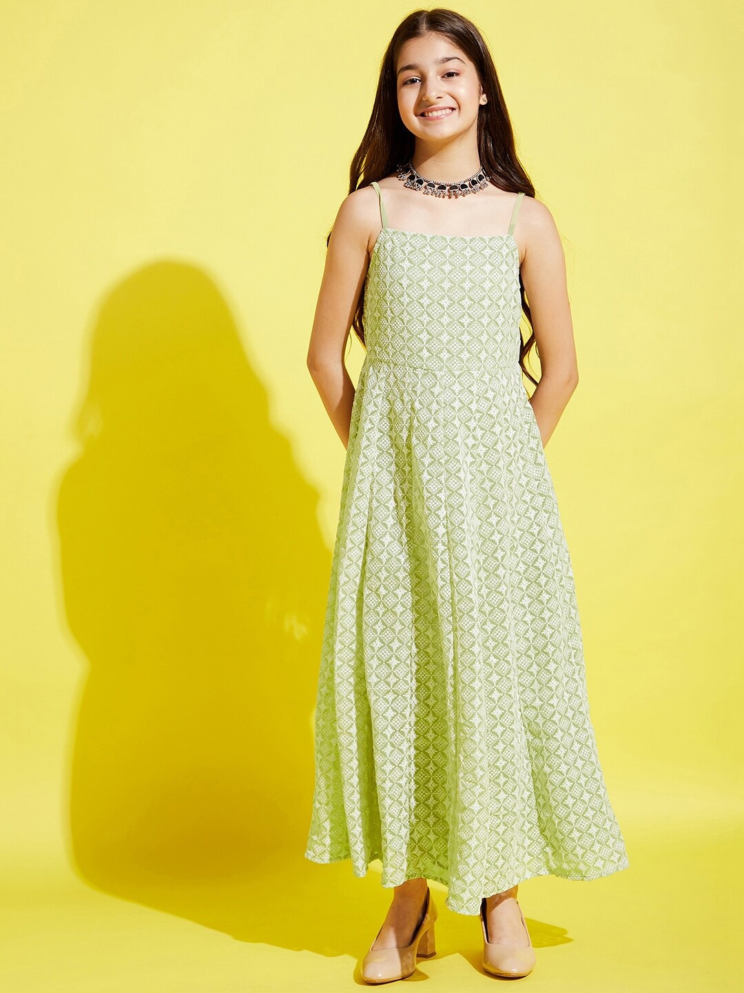 

Cherry & Jerry Sea Green Georgette Ethnic Shoulder Strap Maxi Dress
