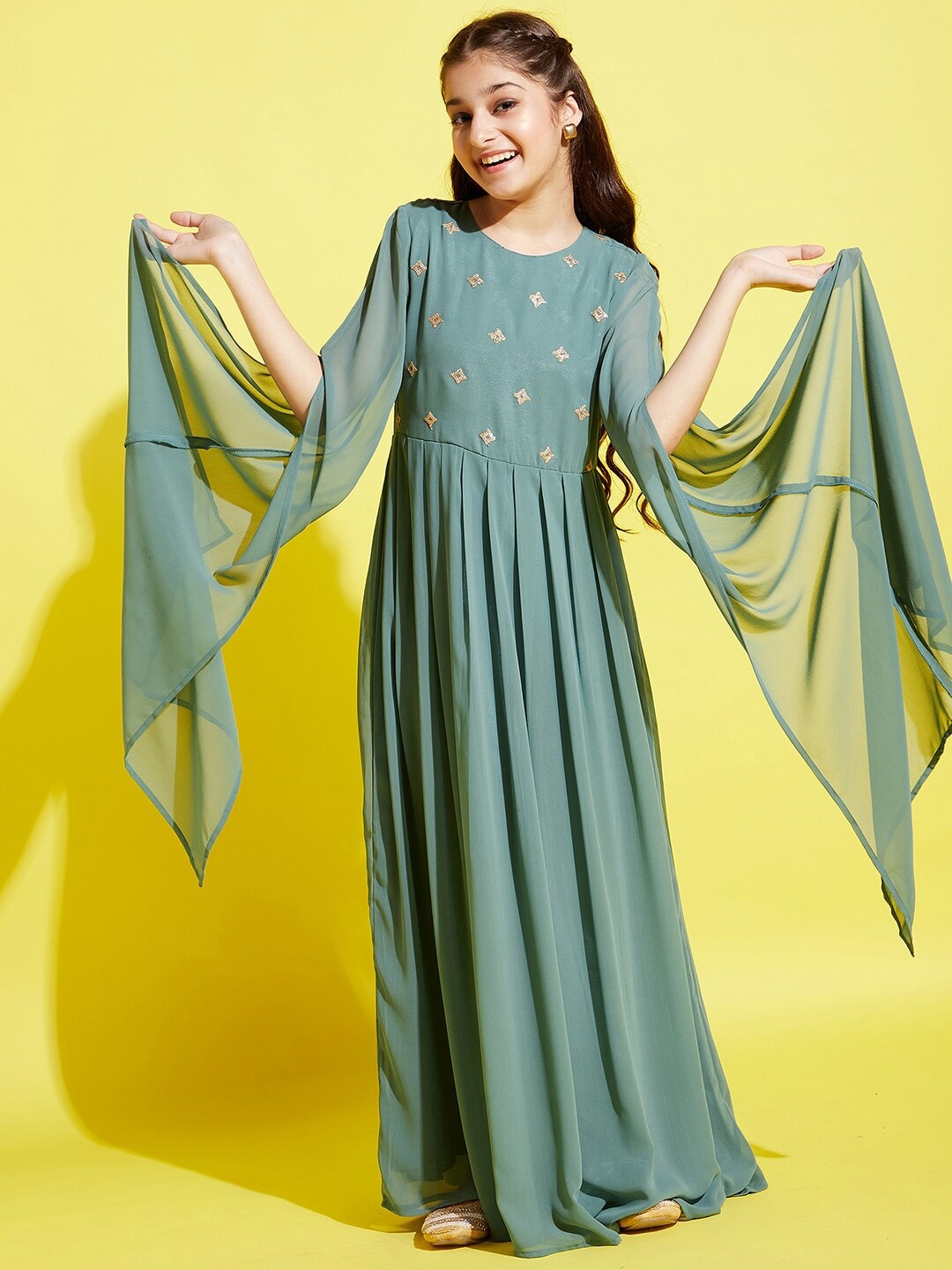 

Cherry & Jerry Sea Green Georgette Ethnic Maxi Dress