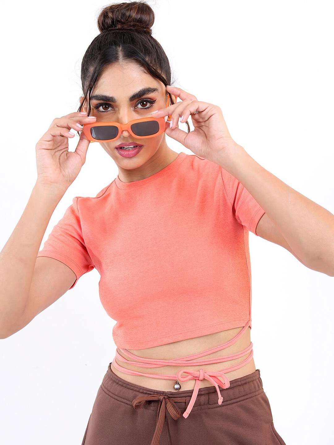 

Tokyo Talkies Tie Up Waist Crop Top, Coral