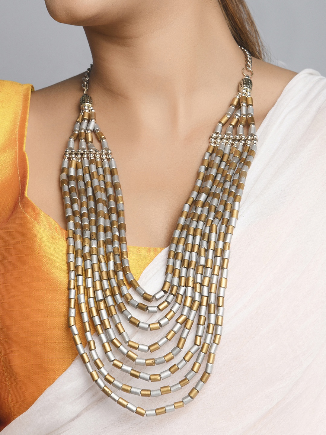 

Fida Women Silver-Toned & Gold-Toned Silver-Plated Layered Necklace