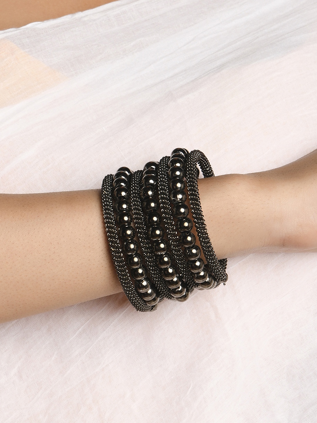

Fida Women Gunmetal-Toned Silver-Plated Wraparound Bracelet, Metallic