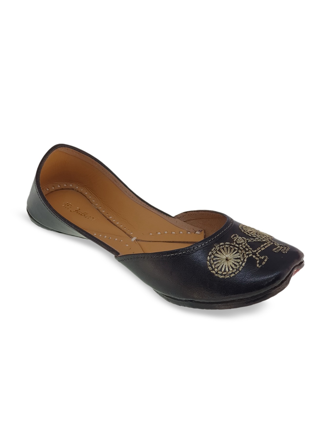 

Fulkari Women Black Mojaris Flats