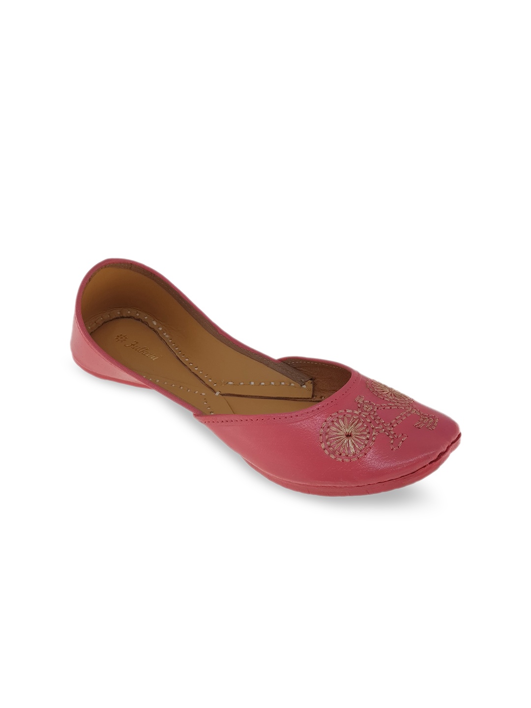 

Fulkari Women Peach-Coloured Embellished Mojaris Flats