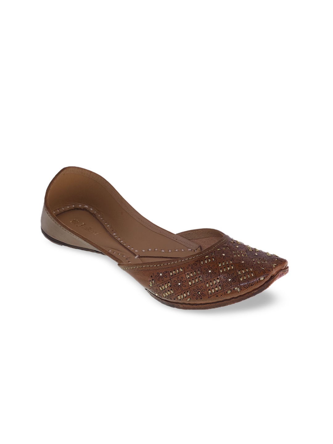 

Fulkari Women Tan Leather Embellished Ethnic Mojaris