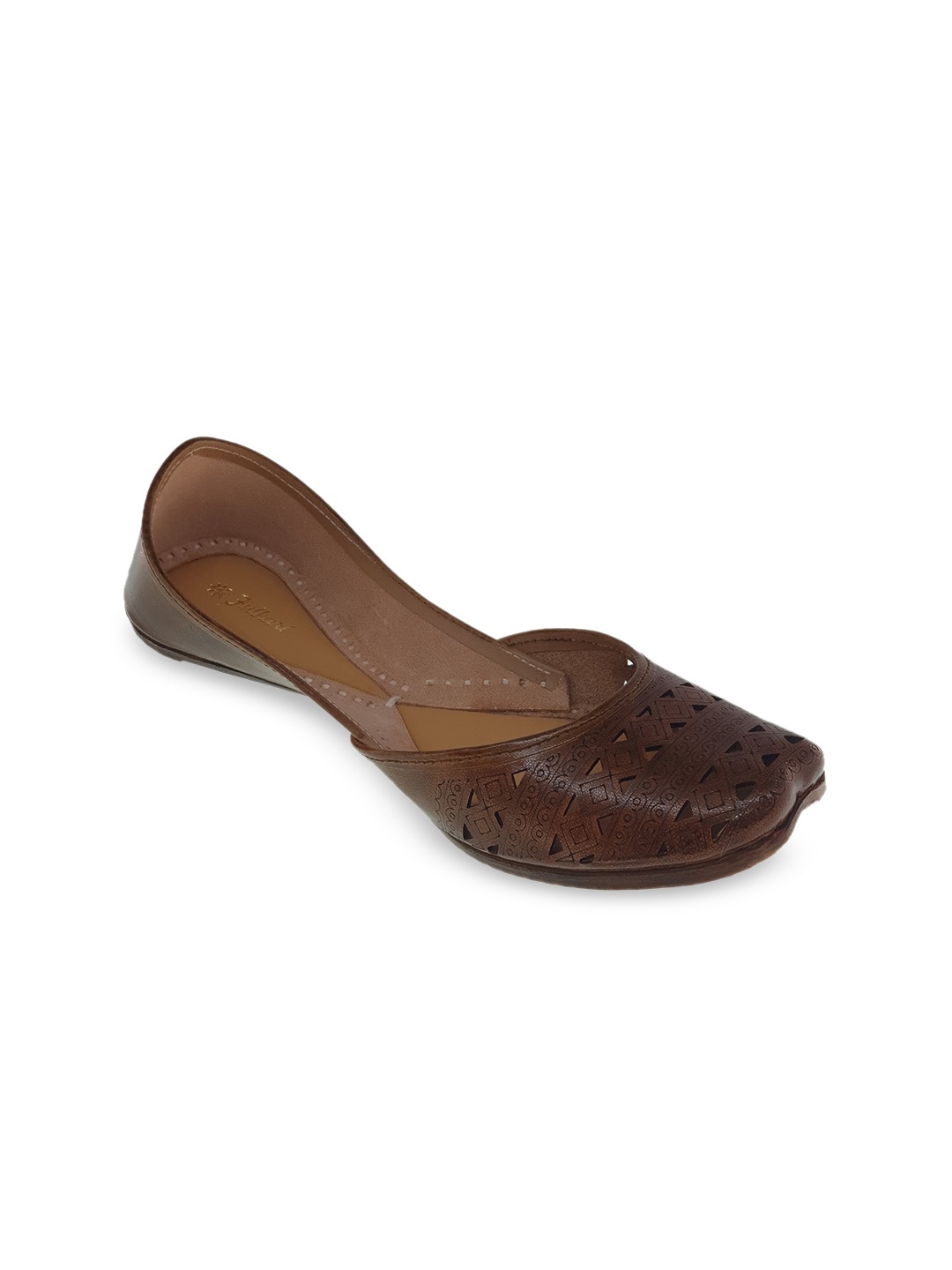 

Fulkari Women Tan Mojaris with Laser Cuts Flats