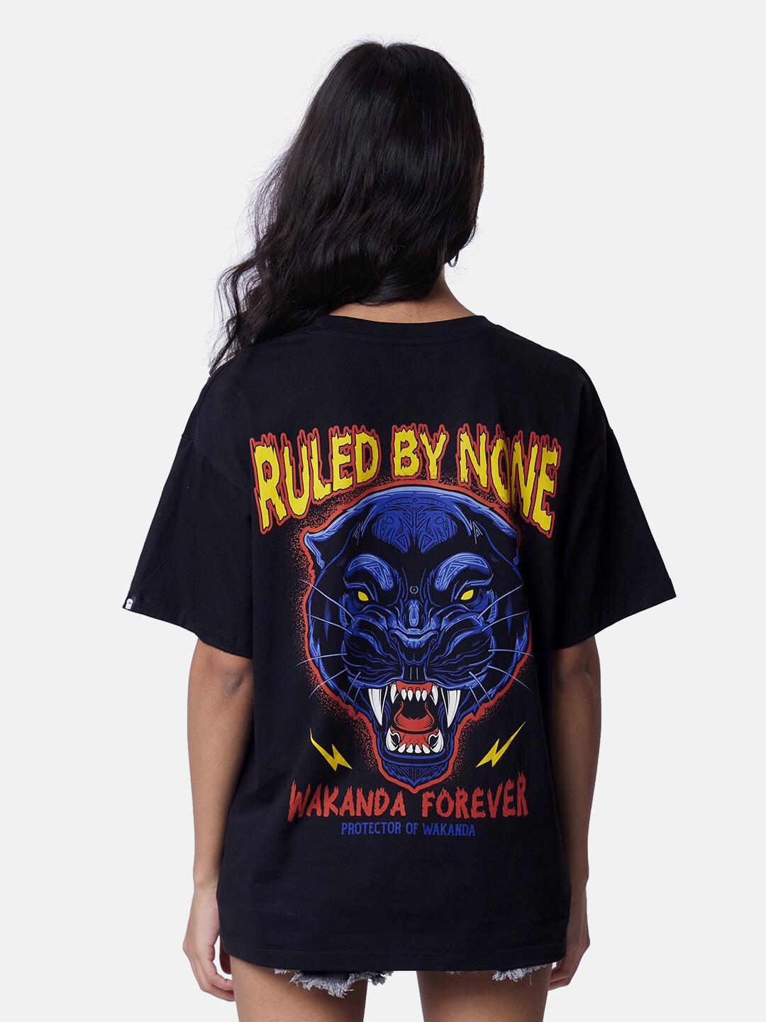 

The Souled Store Women Black & Yellow Printed Cotton Oversized T-shirt